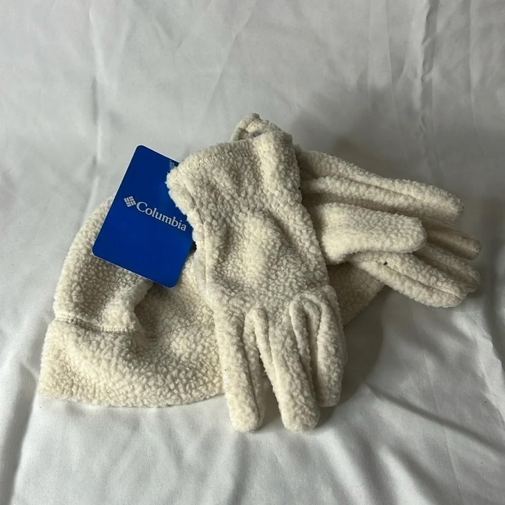 Columbia Boulder Springs Cream Ivory Hat and Gloves Set Youth Medium